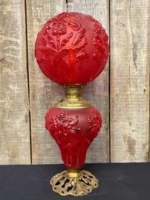 Rare Antique Pittsburgh Regal Iris Gone With The Wind Lamp; Working. 9"X9"X27"