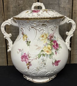 Antique Wheeling Pottery La Belle China Double Handled Urn with Lid 11"X12"X14"