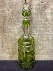 Beautiful Antique Emerald Green To Clear Decanter 4"X14"
