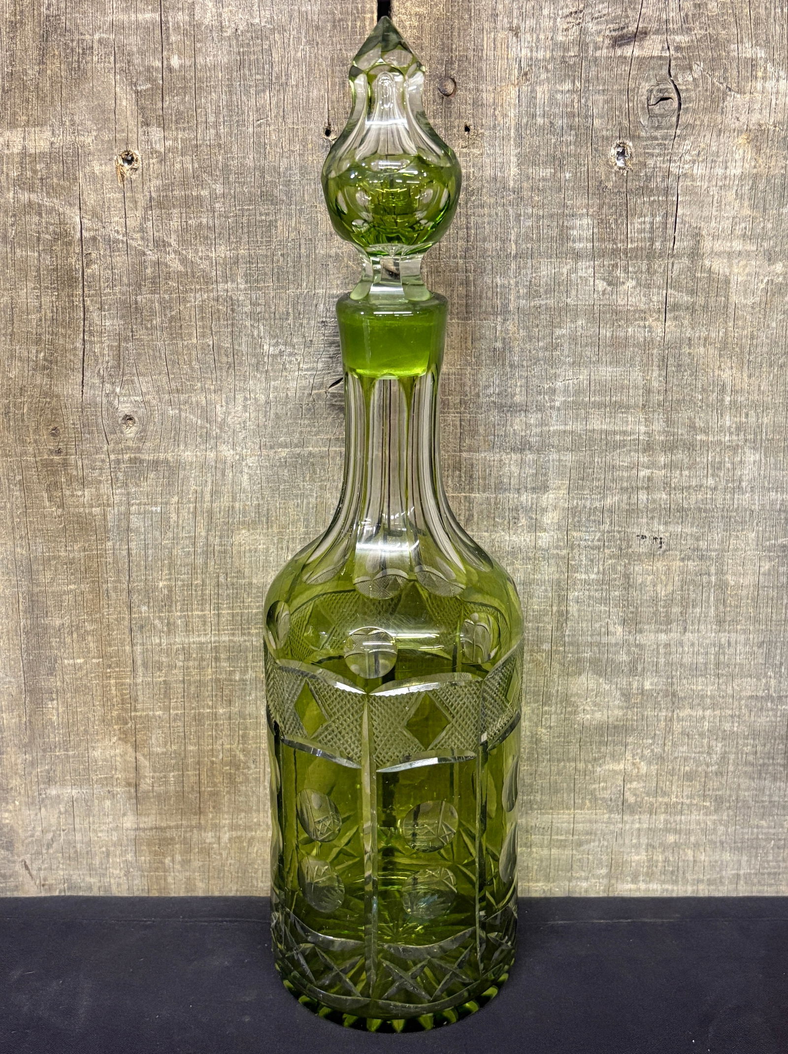 Beautiful Antique Emerald Green To Clear Decanter 4"X14" (1 of 7)