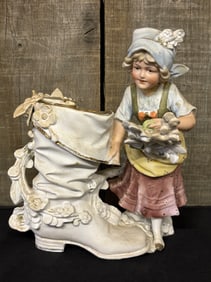 Antique German Made Bisque Porcelain Figural Vase 4"X8"X9"