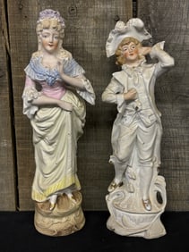 Antique German Made Bisque Porcelain Figurines Statues 3.5"X3.5"X13"