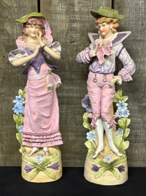 Antique German Made Bisque Porcelain Figurines Statues 4"X4"X17.5"