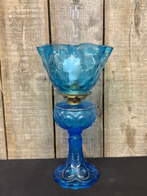 Antique Fenton Blue Cardinal Lamp, Corded 9"X9"X21"