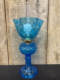 Antique Fenton Blue Cardinal Lamp, Corded 9"X9"X21"