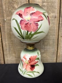 19th Century Hand Painted Gone with The Wind Style Oil Lamp 7"X7"X14"