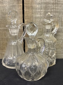 Trio of Glass Cruets With Stoppers 3.5"X3.5"X7"