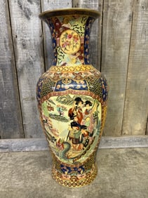 Large Early Satsuma Style Asian Ceramic Vase 17"X17"X37"