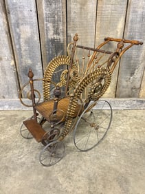 Antique Victorian Wicker Baby Carriage 15"X26"X21"