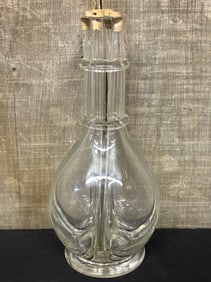Hand Blown Glass Four Chamber Decanter Bottle with Stoppers Made In France 5"X5"X11"