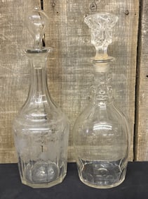 Pair Of Early Glass Decanters 4"X4"X13"