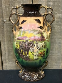 Early Porcelain Vase Vessel With Mule Detail 4"X7"X16"