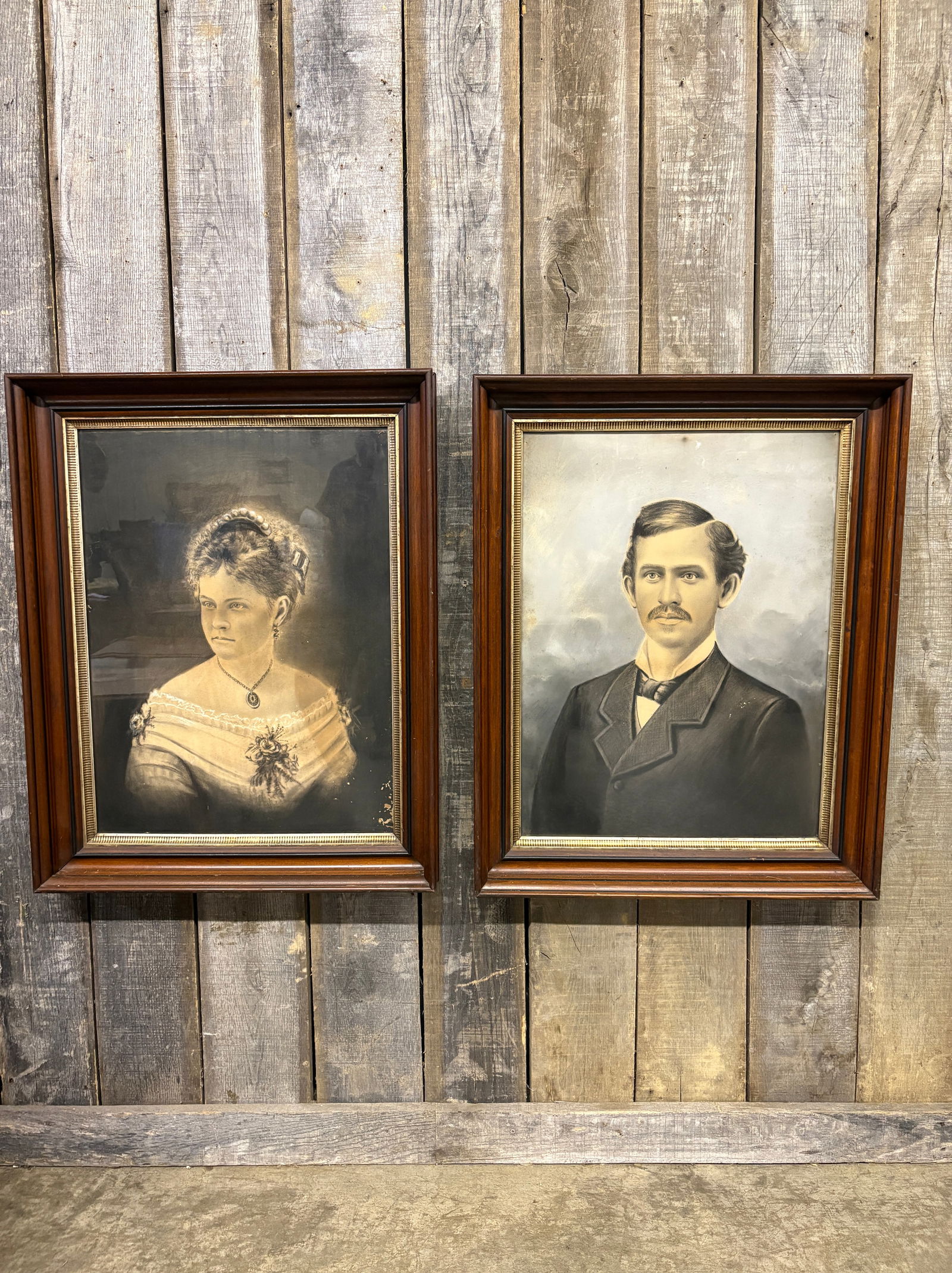Pair Of 19th Century Portraits Of Taylorsville, KY. Husband-Wife In Large Antique Wooden Frames (1 of 10)