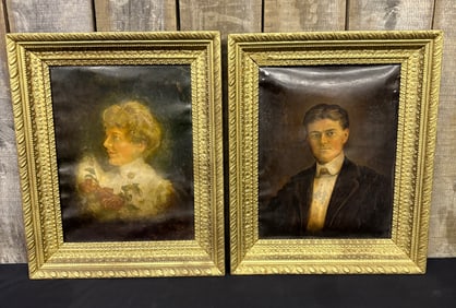 Pair Of Antique Framed Portraits With Names Handwritten On Back 18"X24"