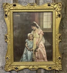 Antique Framed Portrait Of Mother - Daughter 23"X27"