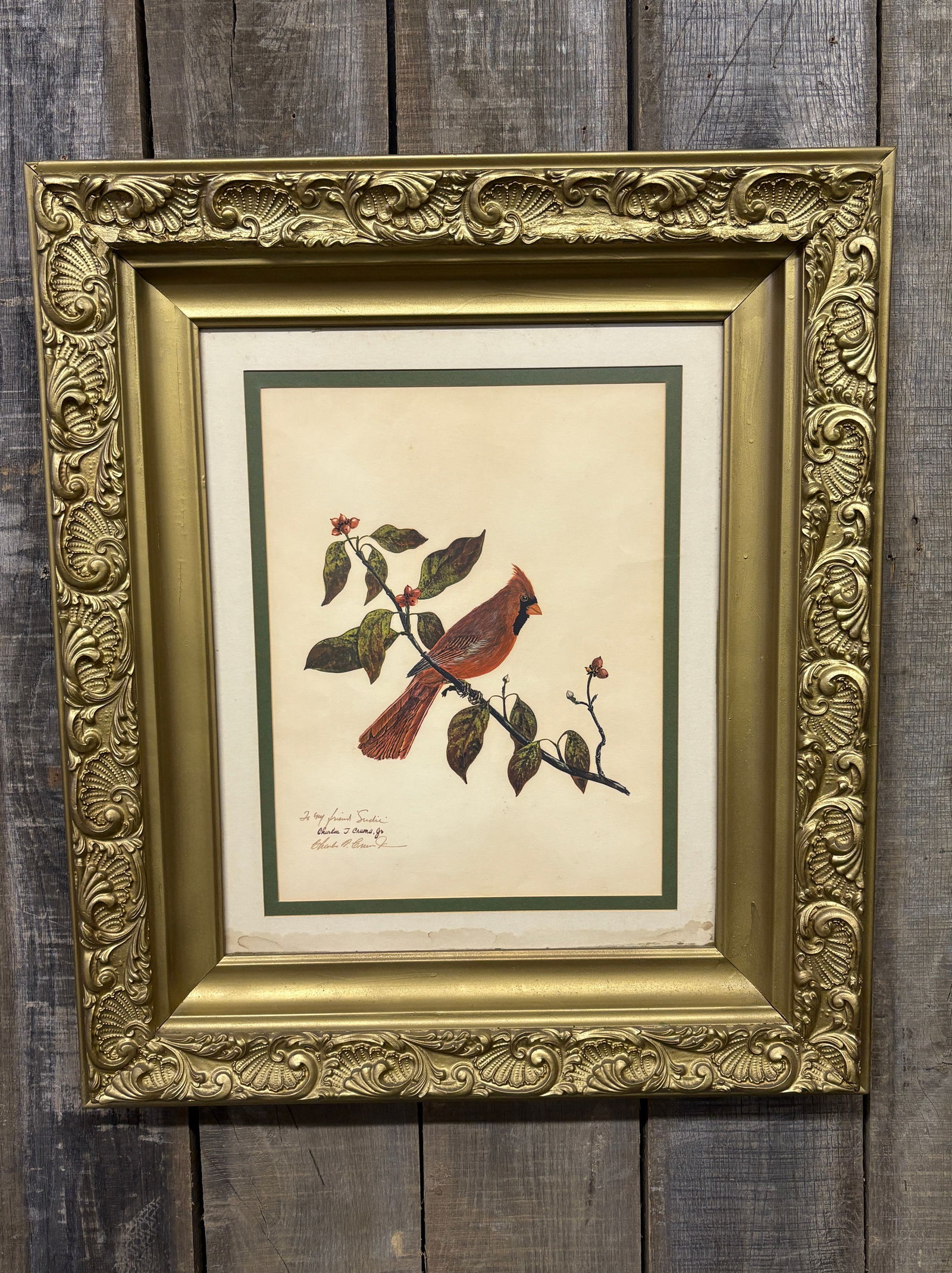 Signed By Artist Charles J. Crume Jr. Cardinal Litho In Large Ornate Golden Frame 26"X31" (1 of 7)
