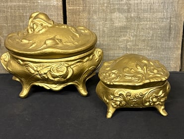 Pair Of Early French Gilt Style Cherub Figural Jewelry Boxes 4"X6"X5"