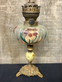 19th Century Hand Painted "Allemagne Importe" German Kerosene Lamp 5"X13"