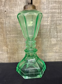 Antique Vaseline - Uranium Glass Oil Lamp (Glows Under Blacklight) 4"X9"