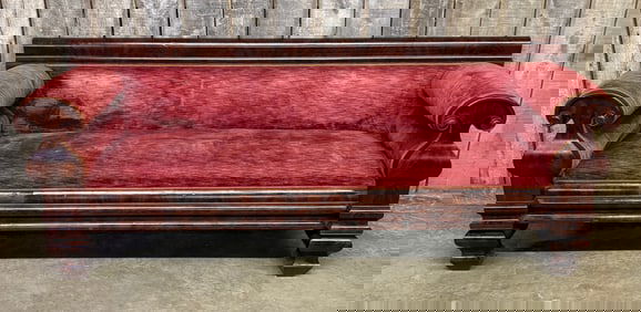 Antique Red American Empire Style Sofa 28"X86"X34"