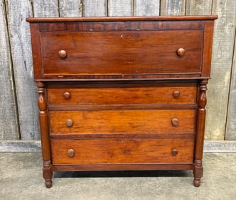 Cherry Four Drawer Full Column Chest; Marked Louisville, KY. On Back; Measuring 21"X42"X43"