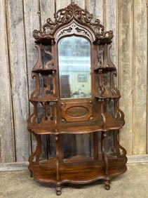 Antique Victorian Style Etagere With Carved Crest And Mirror 14"X45"X79"