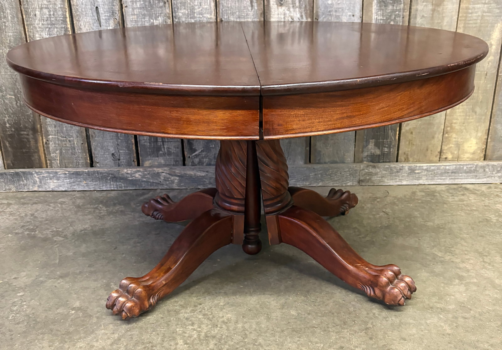 Early Mahogany Paw-Footed Dining Table With Extensions 30"H: Early Mahogany Paw-Footed Dining Table With Extensions 30"H