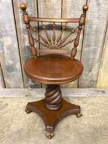 Antique Brass Clawfoot Piano Chair With Spindle - Barley Twist Style Back 18"X18"X36"