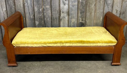 Antique Cherry Sleigh Bed - Daybed With Original Cushion