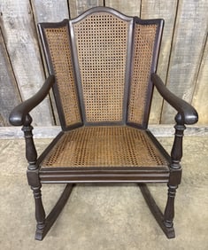 C. 1920's Wingback Cane Bottom - Back Rocking Chair 24"X31"X36"
