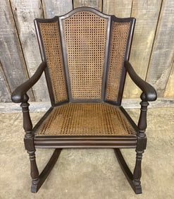 C. 1920's Wingback Cane Bottom - Back Rocking Chair 24"X31"X36"