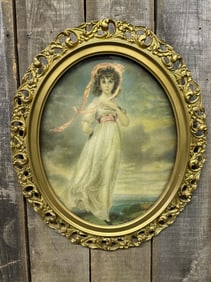 Pink Girl In Antique Carved Gold Frame 22"X26"