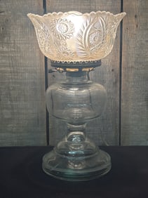 Antique Clear Oil Or Kerosene Lantern With Pattern Glass Shade; Corded; Measuring 6"X6"X13"