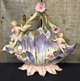 Antique Decorated German Bisque Floral Large Basket 7"X10"X11"