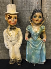 Pair Of Chalkware Carnival Prizes - Snow White And Charlie McCarthy 3.5"X5.5"X14.5"