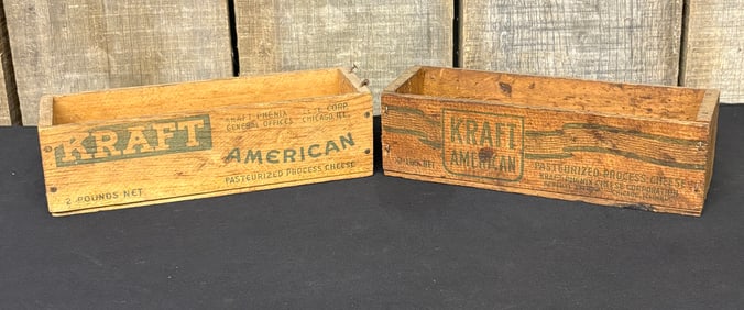 Pair Of Early Wooden Kraft Cheese Boxes 3"X10"X3"