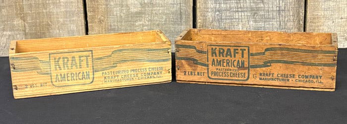 Pair Of Early Wooden Kraft Cheese Boxes 3"X10"X3"