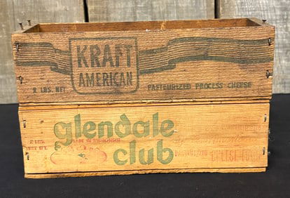 Pair Of Early Wooden Kraft Cheese And Glendale Club Cheese Boxes 3"X10"X3"