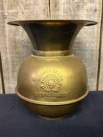 Early Brass Redskin Brand Chewing Tobacco Cut Plug Spittoon 9.5"X9.5"X10.5"