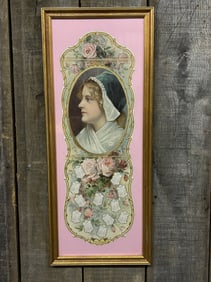 1901 Tri-Fold Paper Calendar With Portrait; Framed. 12"X30"