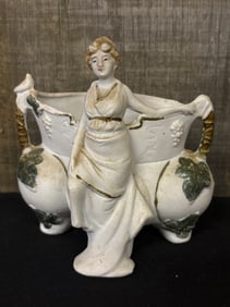 Victorian Style Bisque Figural Vase 2.5"X4"X4.5"