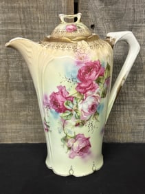 Antique Hand Painted Austrian Porcelain Chocolate - Teapot 4"X7"X10"