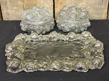 Early Textured Goofus Glass Tray - Dresser Jars 7"X9"