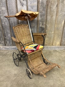 Heywood Brothers Wakefield Wicker Baby Carriage - Woven Wicker - Metal (First To Produce In 1870's)