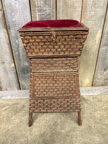 Antique Red Velvet Woven Sewing Basket 12"X16"X32"