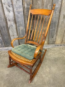 C. 1910 Carved Spindle Back Rocking Chair 21"X35"X43"