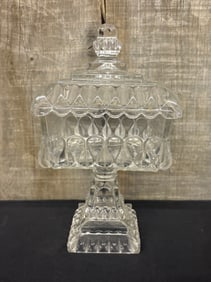 Jeanette Glass Crystal Glass Compote Covered Dish 5"X5"X10"
