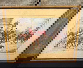Framed Fox Hunting Scene 10"X9"