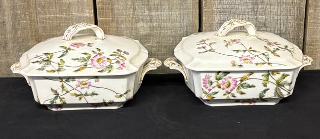 Pair of Matching Double Handled Haviland Limoges Tureens, Circa 1876-1941 7"X9"X5"