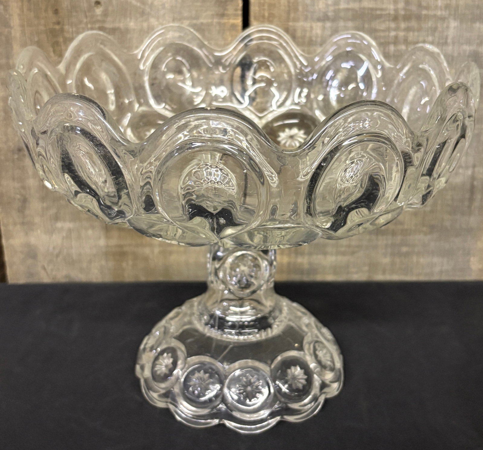 Moon and Star Pattern Glass CLEAR Adams 1880's Pedestal Compote 9"X9"X8": Moon and Star Pattern Glass CLEAR Adams 1880's Pedestal Compote 9"X9"X8"
